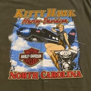 Vintage Harley-Davidson Kitty Hawk North Carolina Olive Green T-Shirt Large